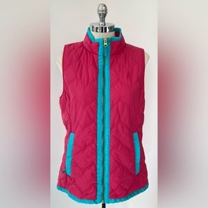 Vineyard Vines Quilted Puffer Vest Pink Turquoise Full Zip Sleeveless Size M